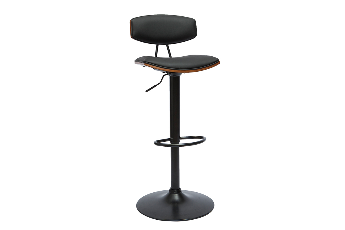 Tabouret de bar design r�glable noir et bois fonc� VASCO