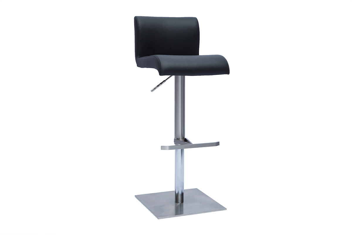 Tabouret de bar design r�glable noir et inox bross� SHEINA