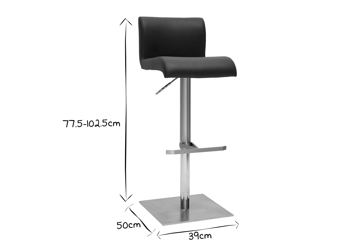 Tabouret de bar design r�glable noir et inox bross� SHEINA
