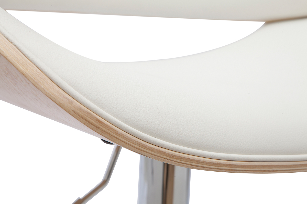 Gros plan sur l'assise du tabouret de bar blanc et bois clair CLASH.