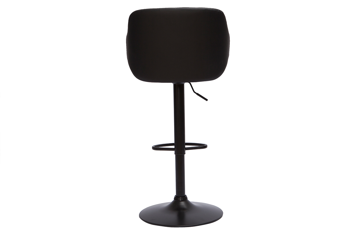 Tabouret de bar noir et bois fonc�, vue arri�re, design r�glable 360� avec repose-pieds.