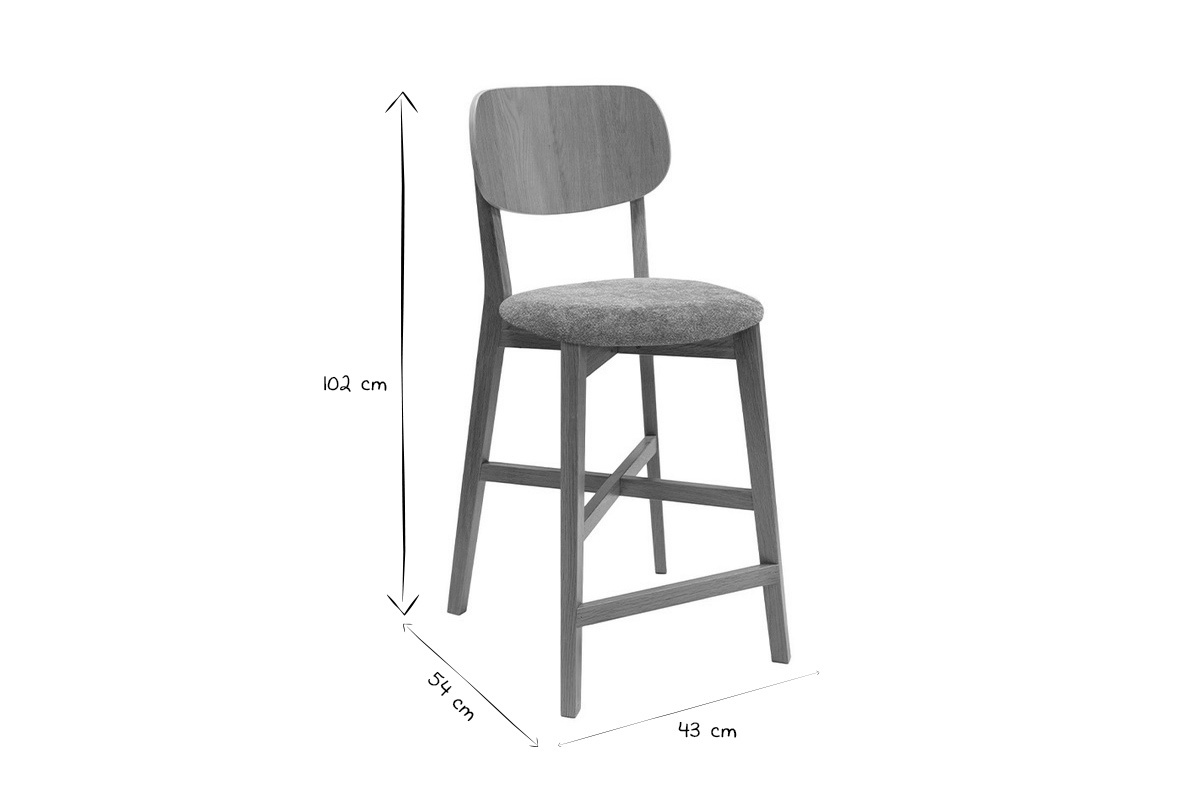 Tabouret de bar en bois clair ch�ne et tissu effet velours terre br�l�e H65 cm LUCIA