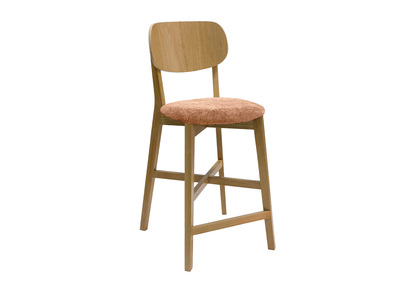 Tabouret de bar en bois clair ch&ecirc;ne et tissu effet velours terre br&ucirc;l&eacute;e H65 cm LUCIA