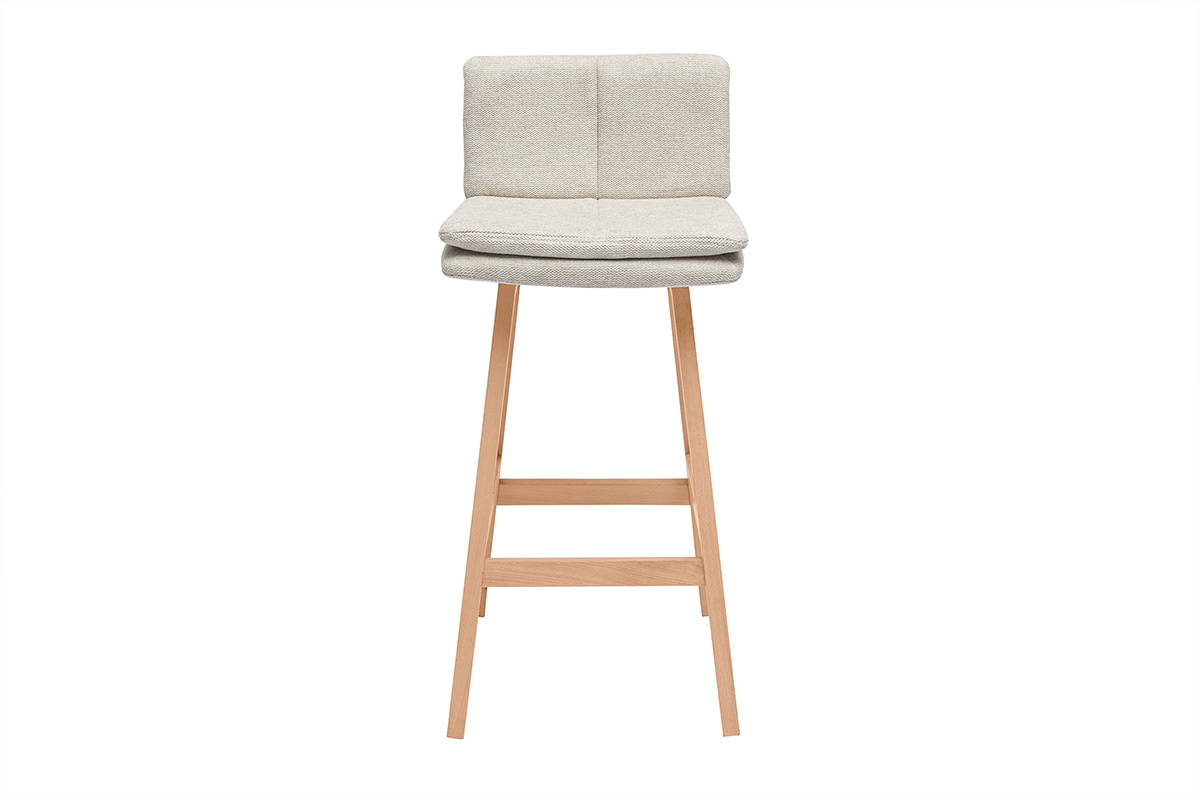 Tabouret de bar en tissu effet velours textur� beige et bois (lot de 2) JOAN