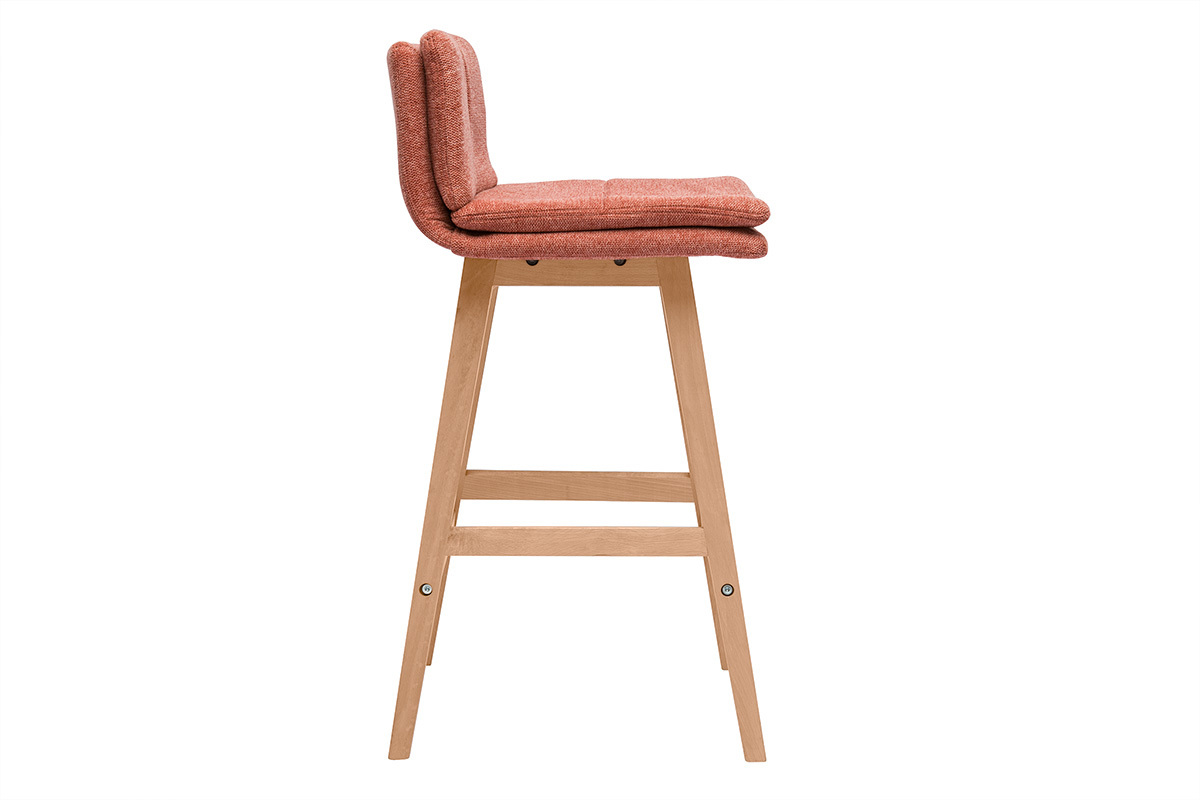 Tabouret de bar en tissu effet velours textur� terracotta et bois (lot de 2) JOAN