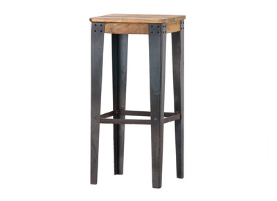 Tabouret de bar industriel acier et bois manguier massif H75 cm MADISON