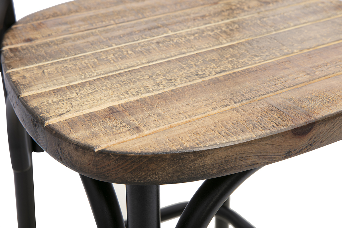 D�tail du tabouret de bar JAKE, assise en bois vintage et pi�tement en m�tal noir
