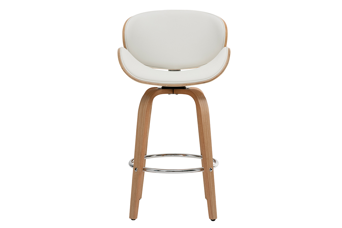 Tabouret de bar pivotant blanc et bois clair 65 cm pivotant 360� WALNUT
