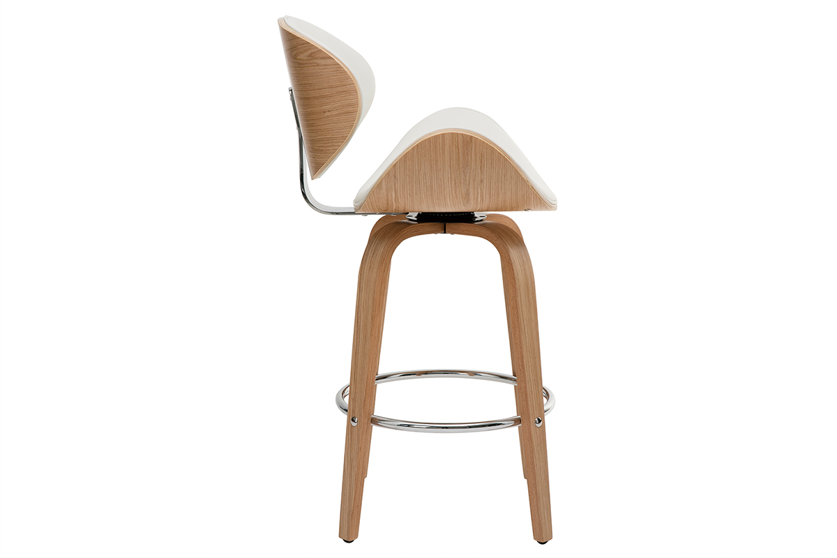 Tabouret de bar pivotant blanc et bois clair 65 cm pivotant 360� WALNUT