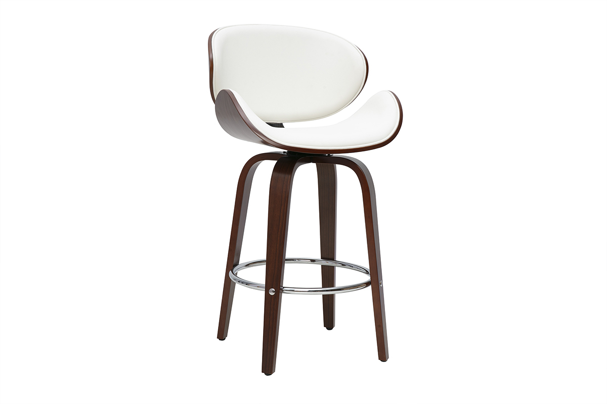 Tabouret de bar pivotant blanc et bois fonc� 65 cm