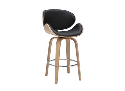 Tabouret de bar pivotant noir et bois clair 65 cm WALNUT