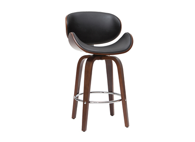 Tabouret de bar pivotant noir et bois fonc&eacute; 65 cm WALNUT