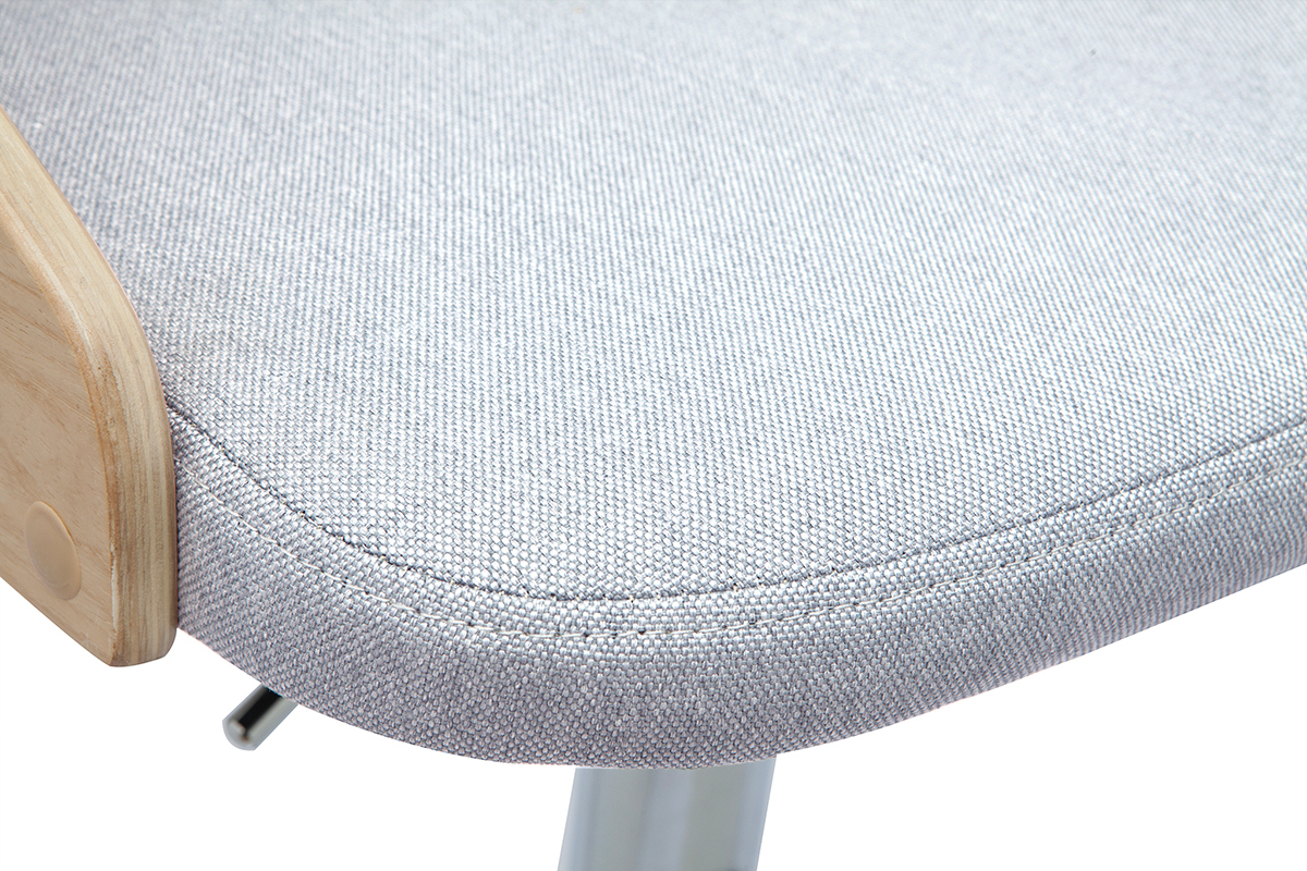 Tabouret de bar r�glable design bois clair et tissu gris clair MANO