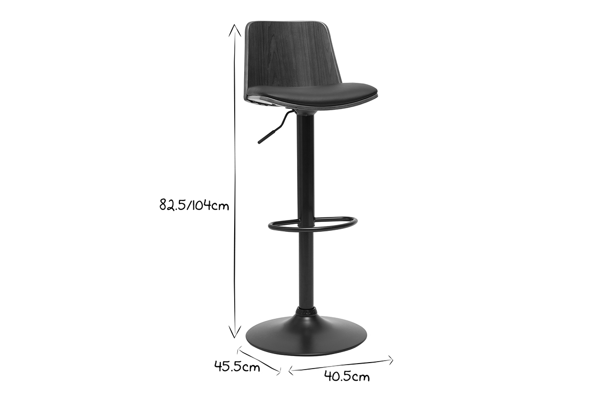 Tabouret de bar r�glable noir et bois fonc� DOA