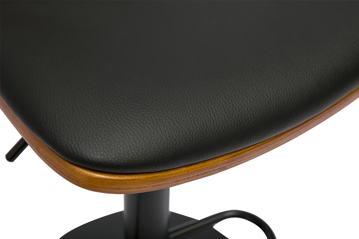 Tabouret de bar r�glable noir et bois fonc� DOA