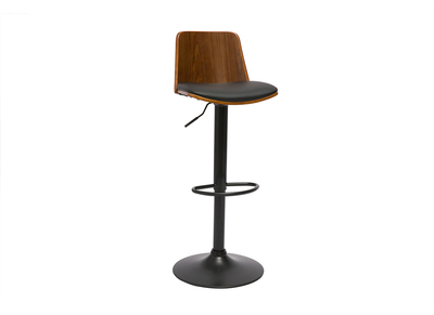 Tabouret de bar r&eacute;glable noir et bois fonc&eacute; DOA