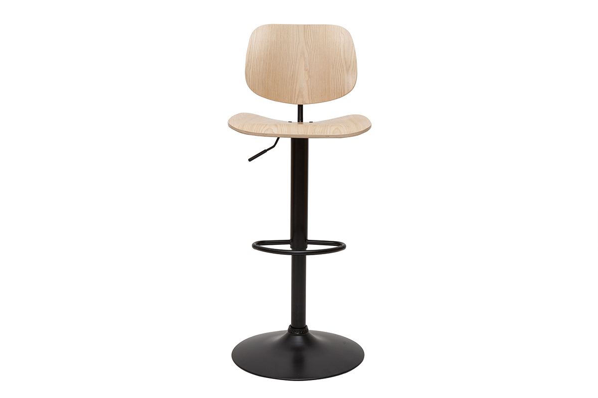 Tabouret de bar relevable bois clair et m�tal noir TOBIAS