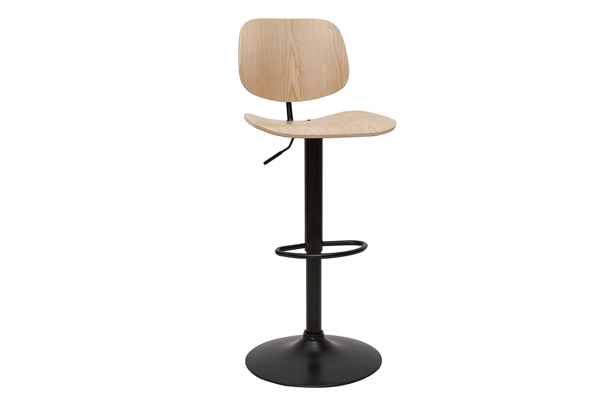 Tabouret de bar relevable bois clair et m�tal noir TOBIAS