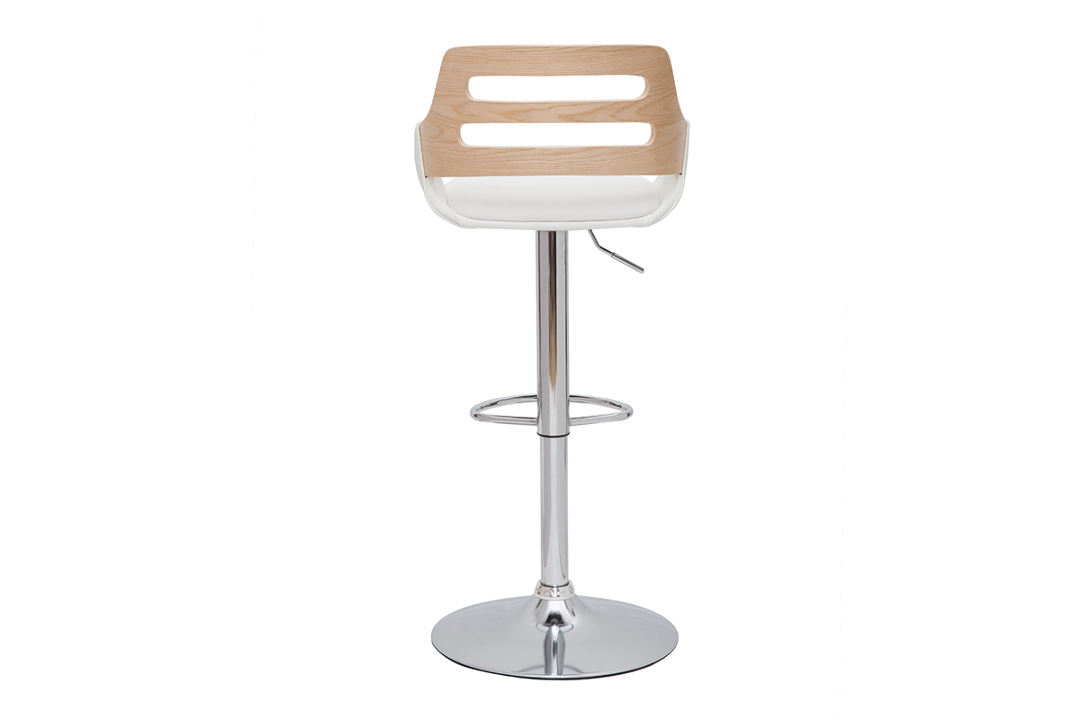 Tabouret de bar relevable design blanc et ch�ne PERNIK
