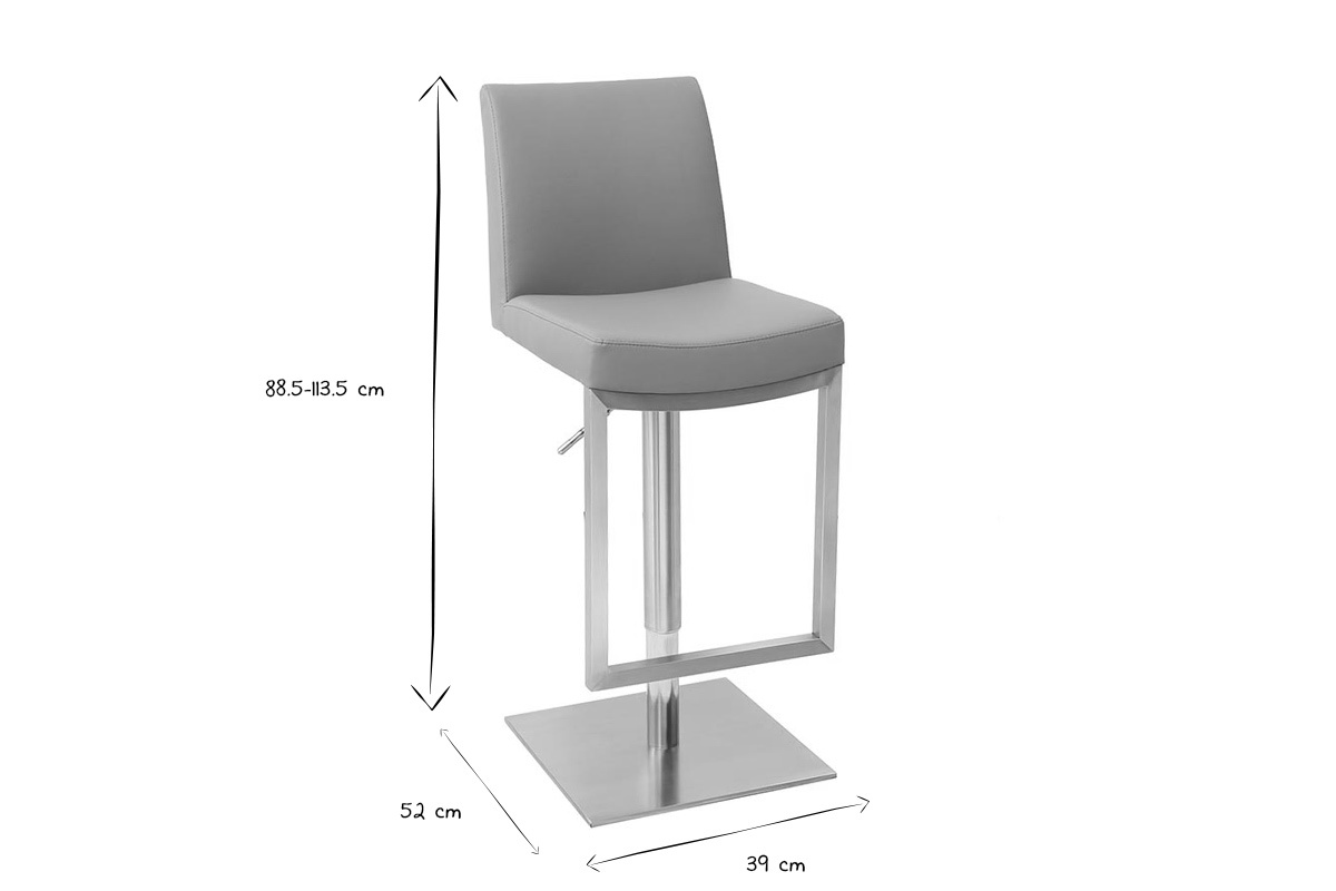 Tabouret de bar relevable gris et acier chrom� KYLE