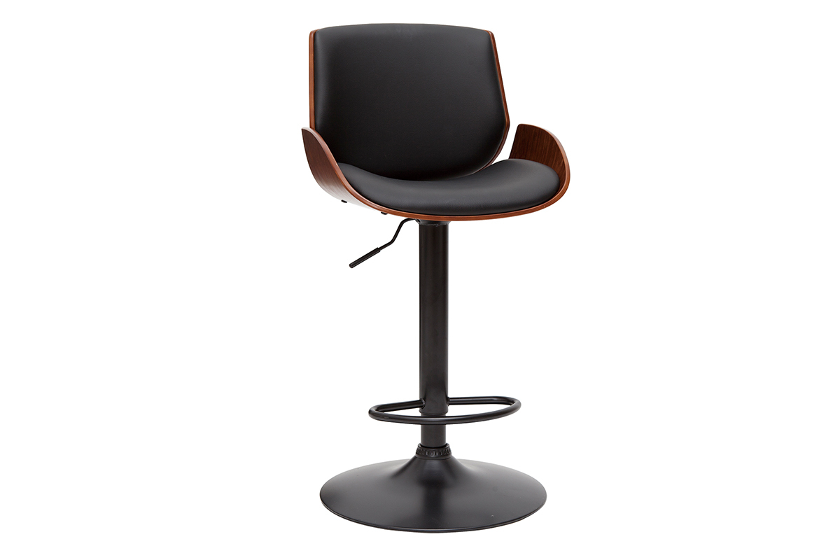 Tabouret de bar relevable noir et bois fonc� VESPER