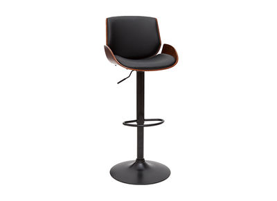 Tabouret de bar relevable noir et bois fonc&eacute; VESPER