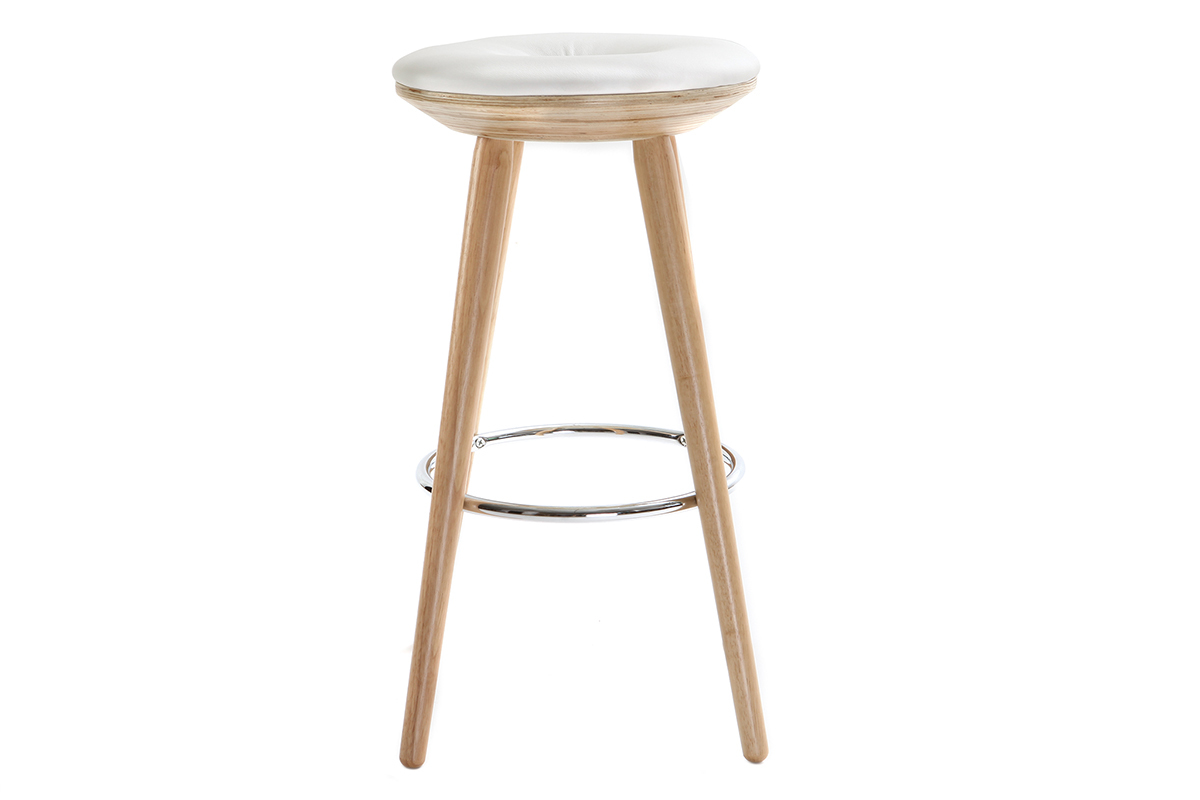 Tabouret de bar scandinave blanc et bois clair 66 cm NORDECO