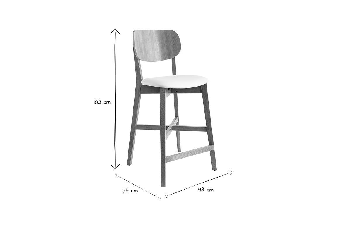 Tabourets de bar bois ch�ne et blanc H65 cm (lot de 2) LUCIA