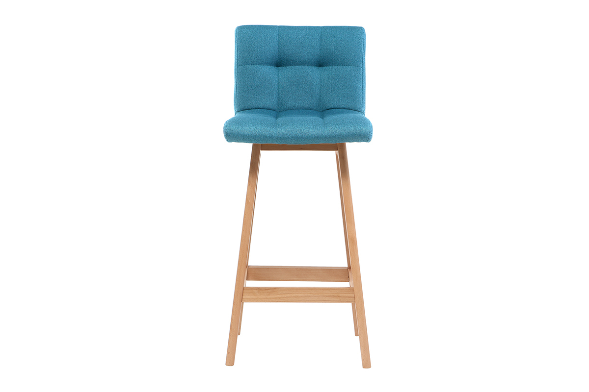 Tabourets de bar bois et bleu canard H65 cm (lot de 2) KLARIS
