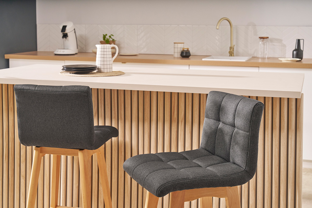 Tabourets de bar bois et gris fonc� H65 cm (lot de 2) KLARIS