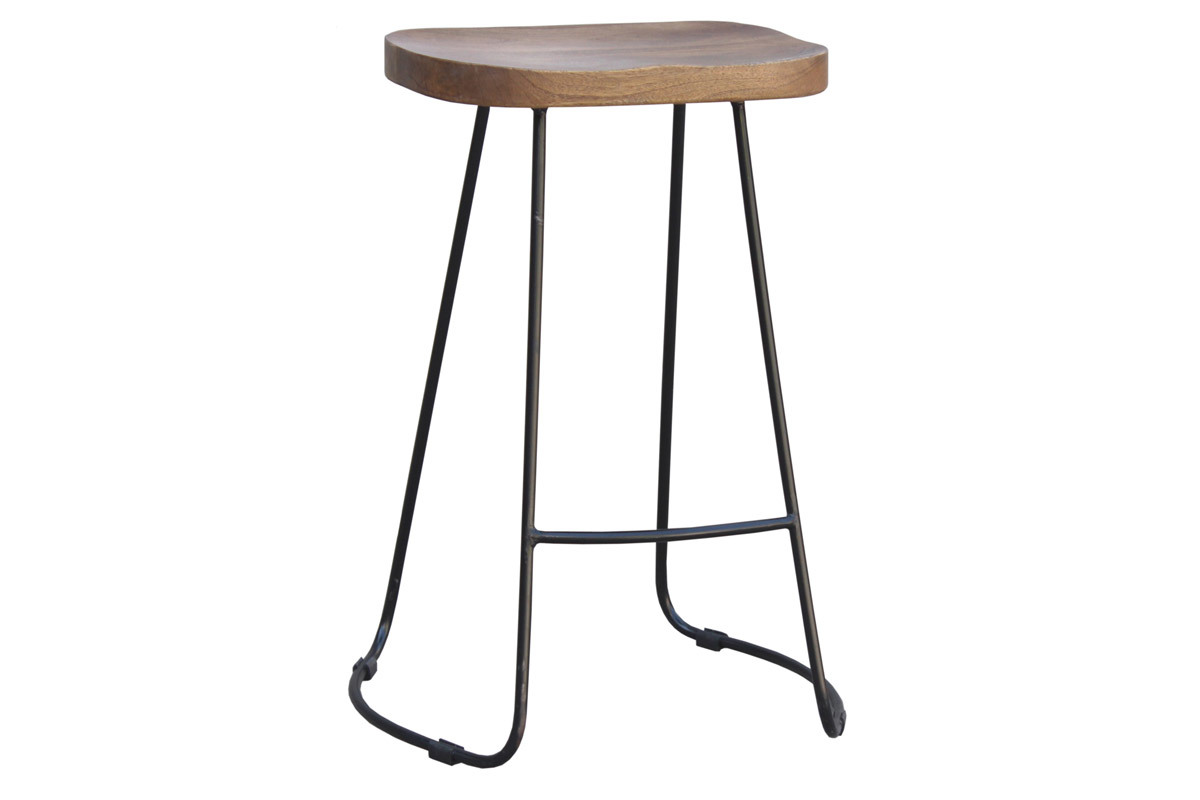 Tabourets de bar bois manguier massif et m�tal 65 cm (lot de 2) RUNKO