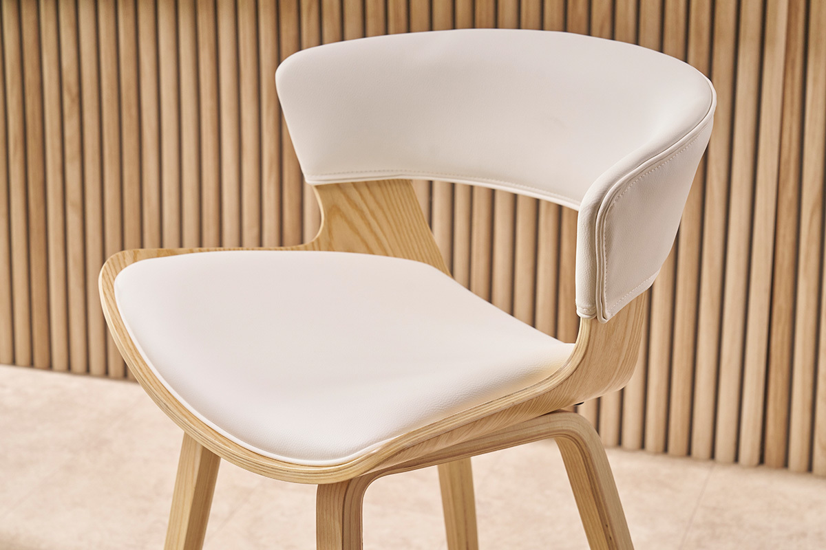 Tabourets de bar design blanc et bois clair H65 cm (lot de 2) SYRAH