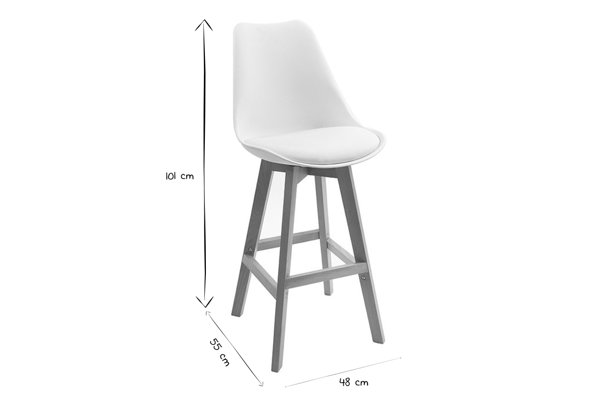 Tabourets de bar design blanc et bois H65.5 cm (lot de 2) PAULINE