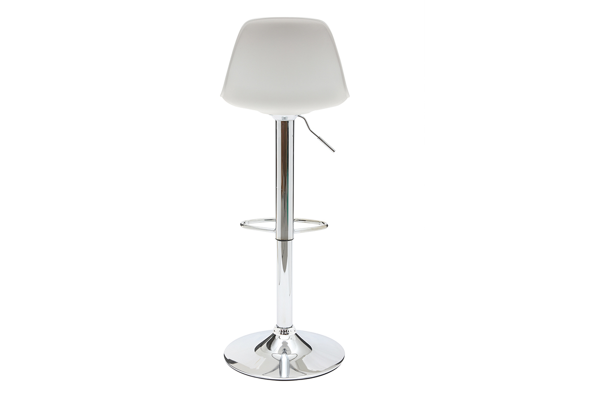 Tabouret de bar blanc avec pi�tement chrom�, vue de dos.