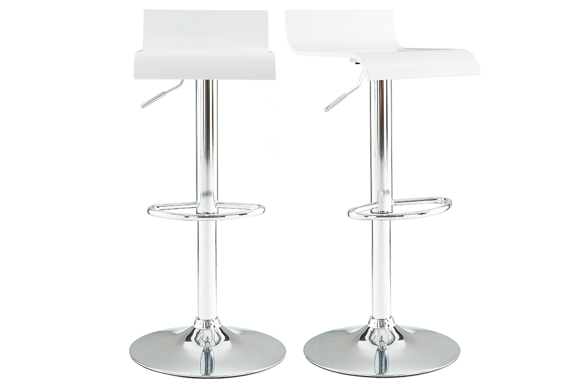 Tabourets de bar design blancs et acier chrom� (lot de 2) SURF V2