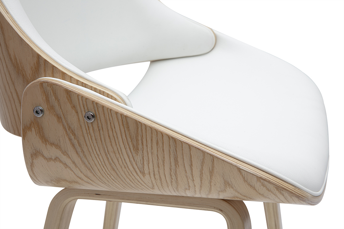 Zoom tabouret de bar blanc et bois clair design moderne CLASH.