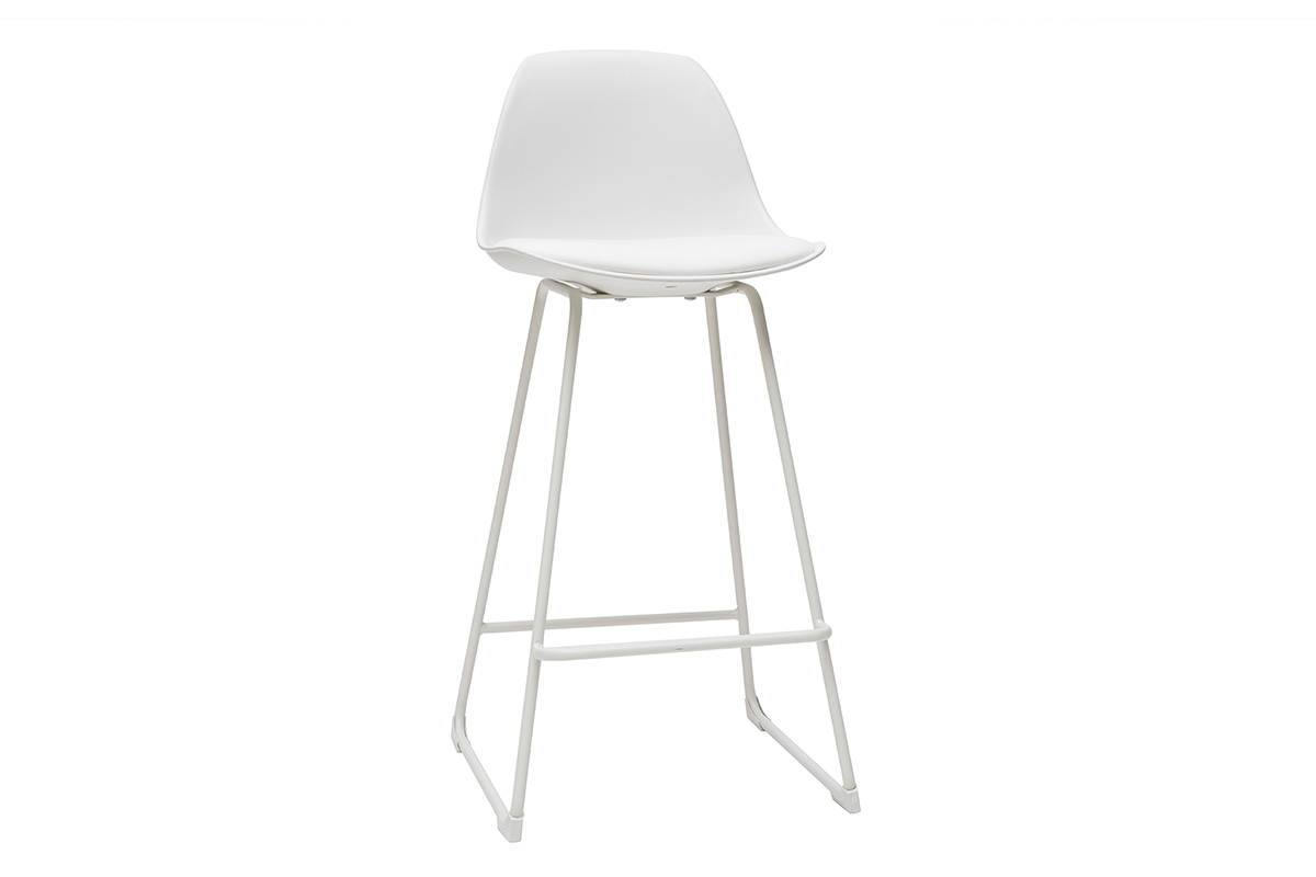 Tabourets de bar design blancs pieds m�tal 66 cm (lot de 2) FRANZ