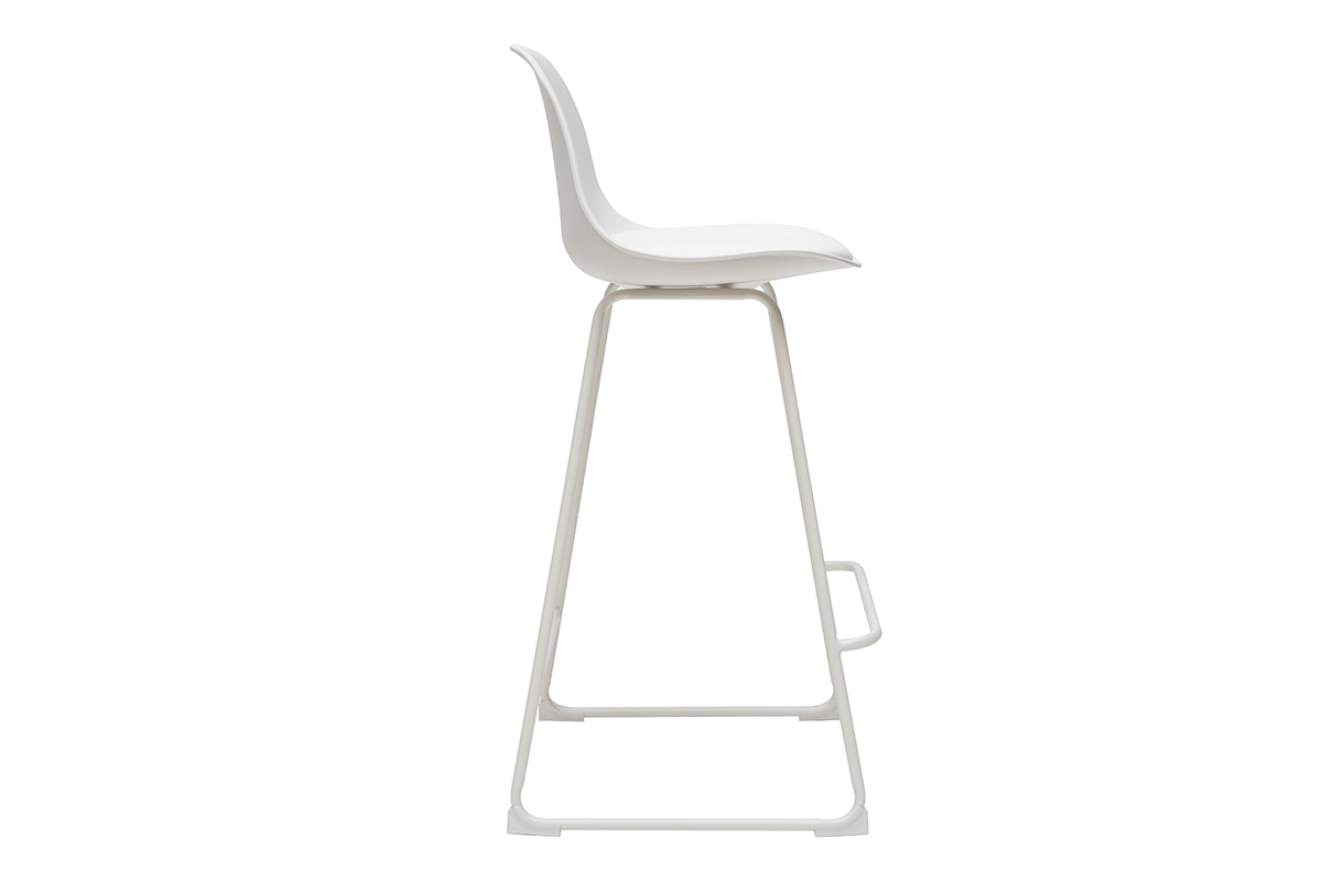 Tabourets de bar design blancs pieds m�tal 66 cm (lot de 2) FRANZ