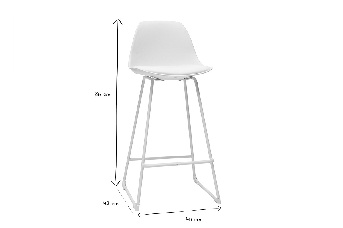 Tabourets de bar design blancs pieds m�tal 66 cm (lot de 2) FRANZ