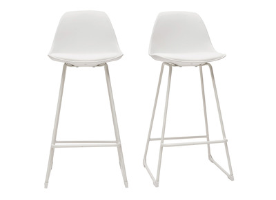 Tabourets de bar design blancs pieds m&eacute;tal 66 cm (lot de 2) FRANZ