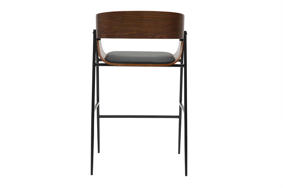 Tabouret de bar design en bois fonc� et m�tal noir, vue de dos, mod�le WESS