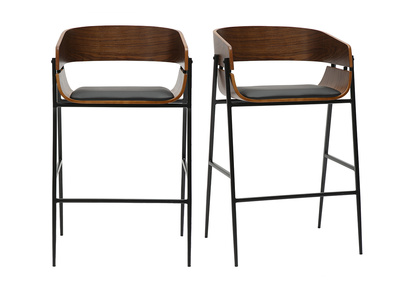 Tabourets de bar design bois fonc&eacute; et m&eacute;tal noir (lot de 2) WESS
