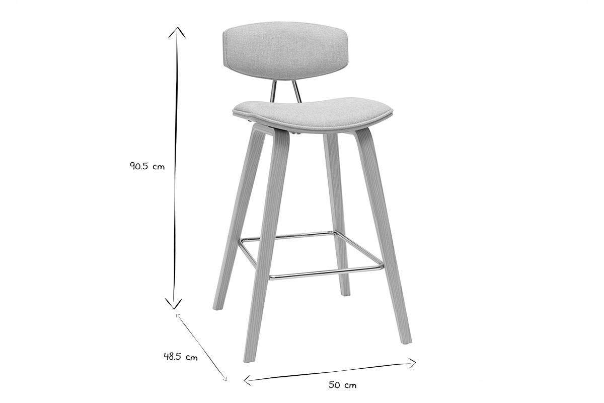 Tabourets de bar design en tissu effet velours textur� beige et bois clair H69 cm (lot de 2) VASCO