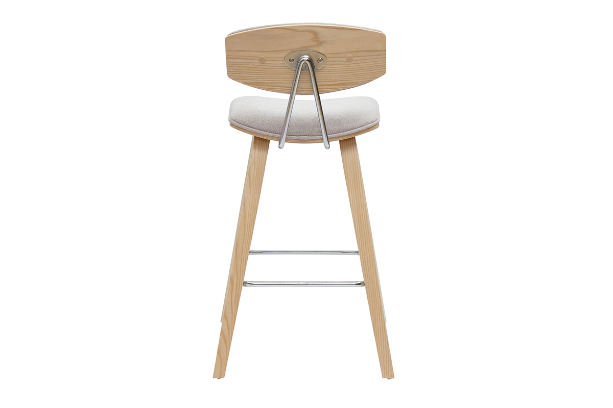 Tabourets de bar design en tissu effet velours textur� beige et bois clair H69 cm (lot de 2) VASCO