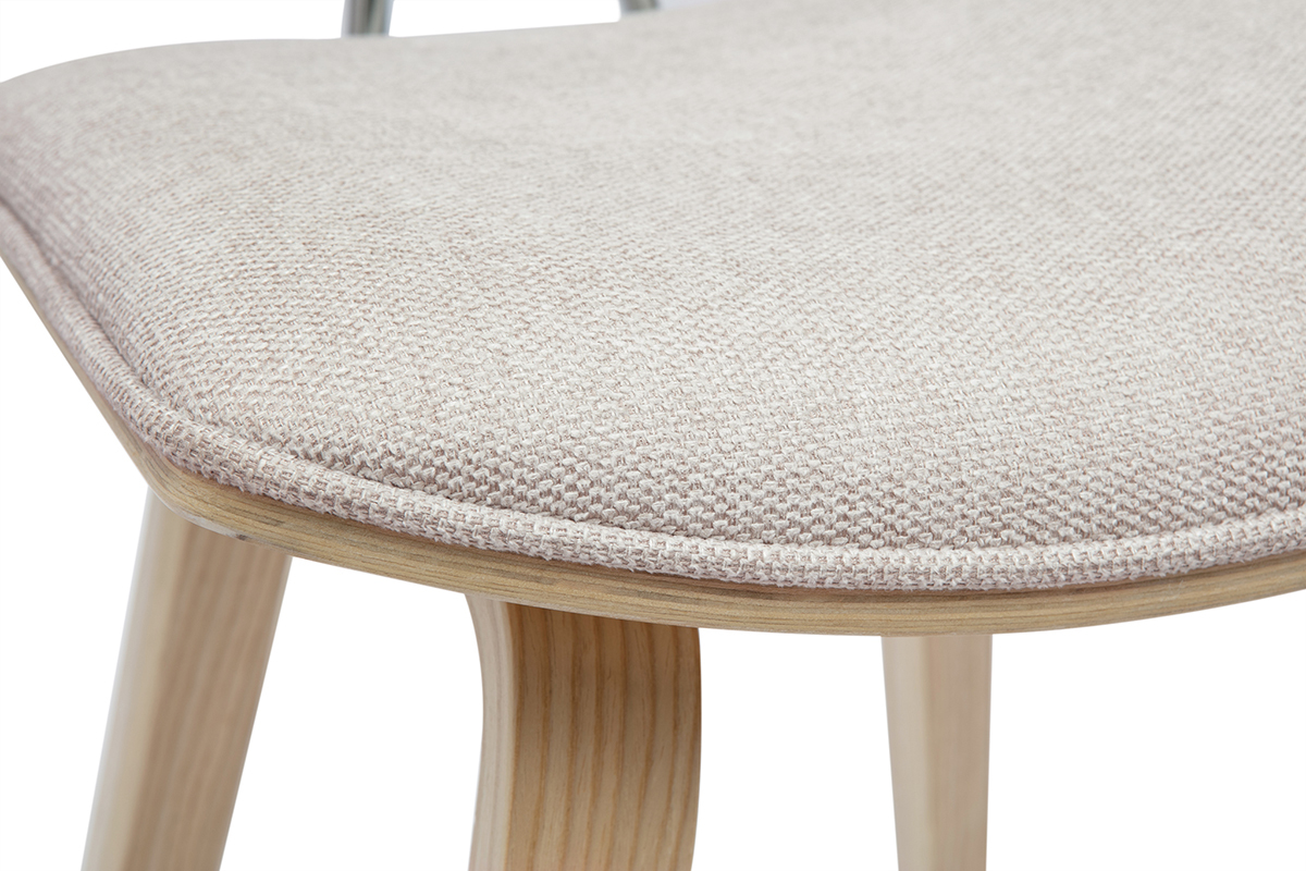 Tabourets de bar design en tissu effet velours textur� beige et bois clair H69 cm (lot de 2) VASCO