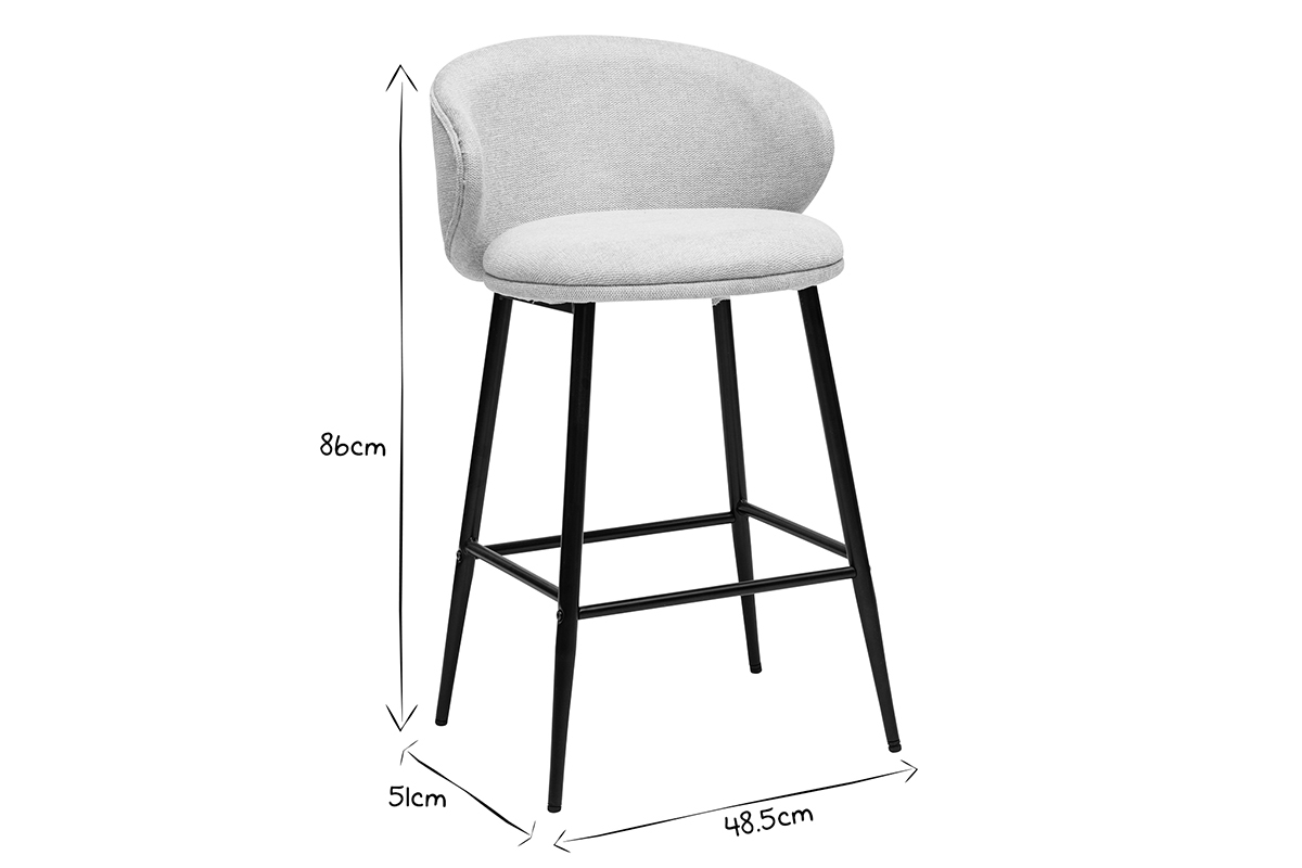 Tabourets de bar design en tissu effet velours textur� beige et m�tal noir (lot de 2) ROSALIE