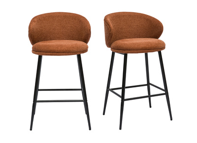 Tabourets de bar design en tissu effet velours textur&eacute; terre br&ucirc;l&eacute;e et m&eacute;tal noir (lot de 2) ROSALIE