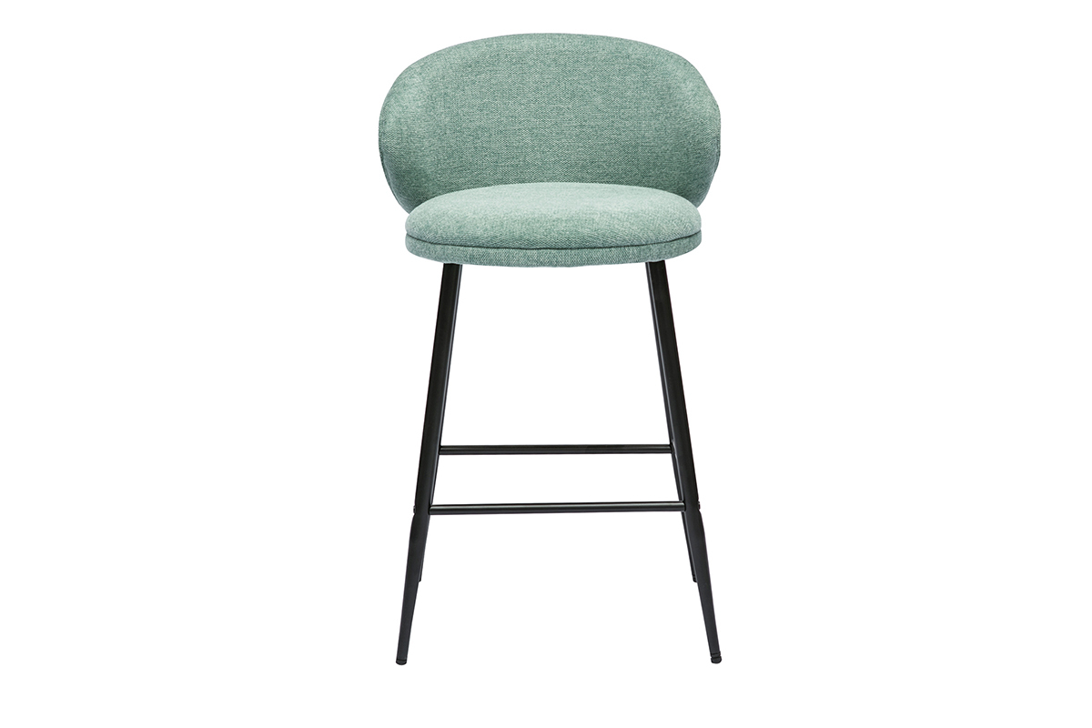 Tabourets de bar design en tissu effet velours textur� vert c�ladon et m�tal noir (lot de 2) ROSALIE