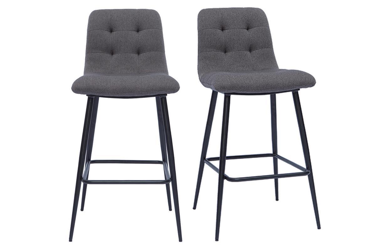 Tabourets de bar design en tissu gris et m�tal H65 cm (lot de 2) ESCAPE