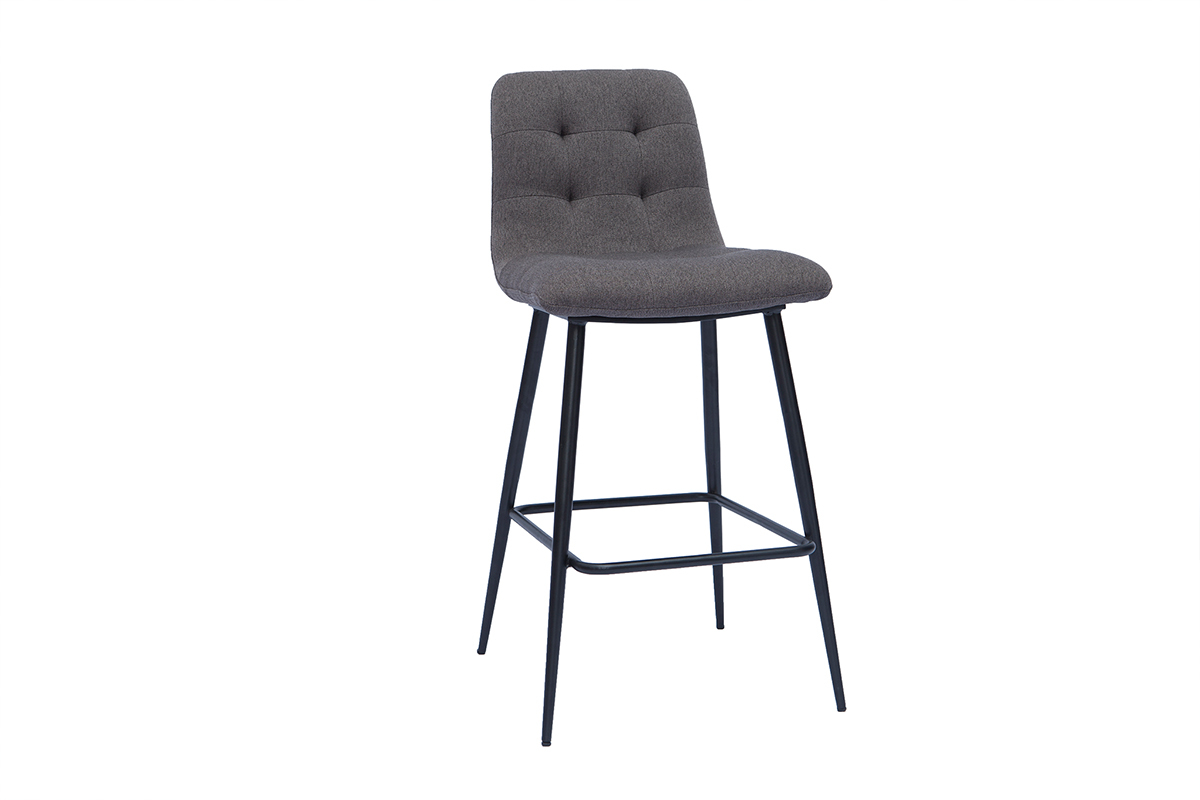 Tabourets de bar design en tissu gris et m�tal H65 cm (lot de 2) ESCAPE